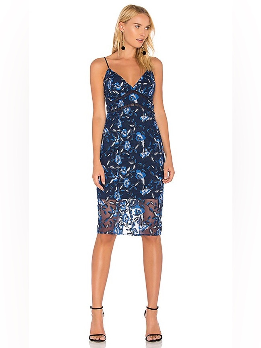 Bardot Sapphire Blue Floral Lace Midi Dress Womens Size 8